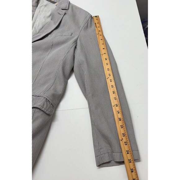 DKNY Mens Sport Coat M Gray White Striped Casual Cotton Unstructured Blazer - Picture 12 of 13